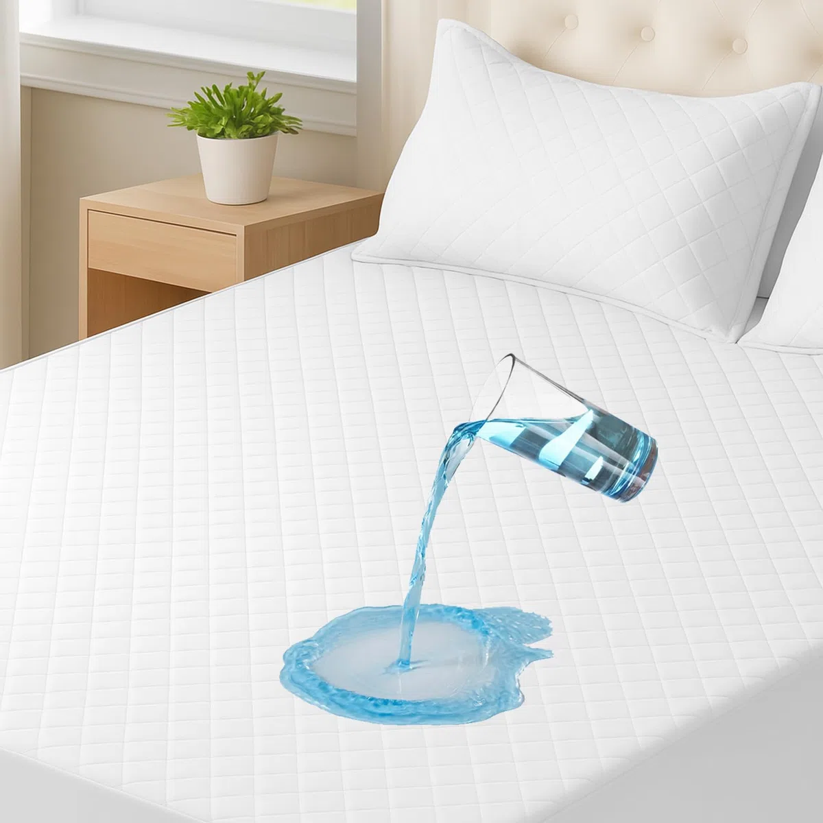Coprimaterasso Matrimoniale Impermeabile 180x200cm, Coprimaterasso Antiacaro Con Elastico Tutto Intorno, Traspirante, Extra Profondo, Lavabile In Lavatrice, Resistente, Sfoderabile, Bianco