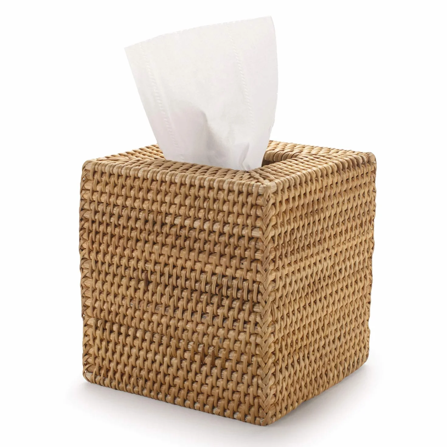 Scatola per fazzoletti in Rattan Quadrato, Scatola per Salviette in Vimini per Casa Ufficio Bagno,14,5 x 14,5 X 14,5 cm, Giallo