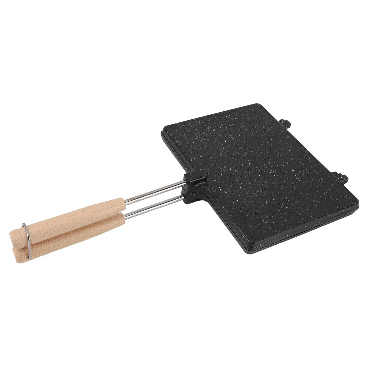 Piastra Doppio Lato per Toast, Padella Multifunzionale con Manico in Legno, Rivestimento Antiaderente