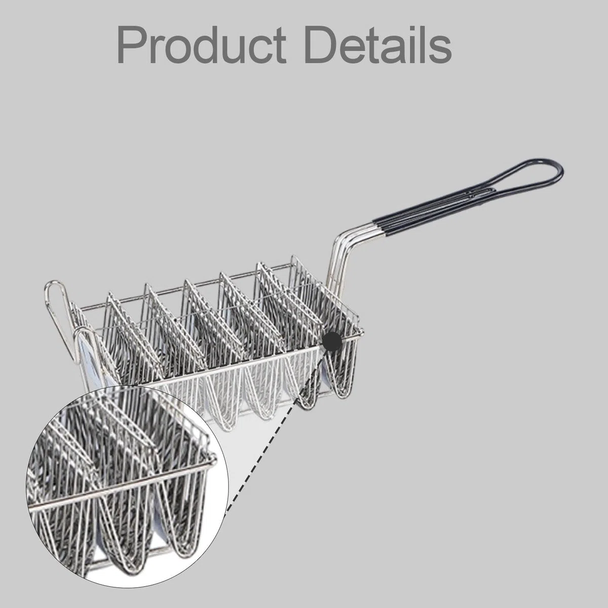 Taco Frittura V Shaped con Manico Sicuro, Cestello per Frittura in Acciaio Inox e Ferro Durevole, Facile da Pulire, Cestello per Friggitrice, 6 Scomparti