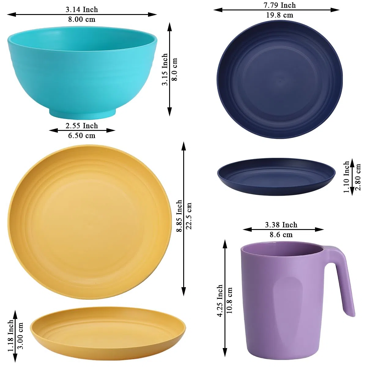 Kyraton 32 pezzi di stoviglie in plastica, infrangibili servizio piatti leggere riutilizzabili, facili da trasportare e pulire, Servizio lavabile in lavastoviglie per 8