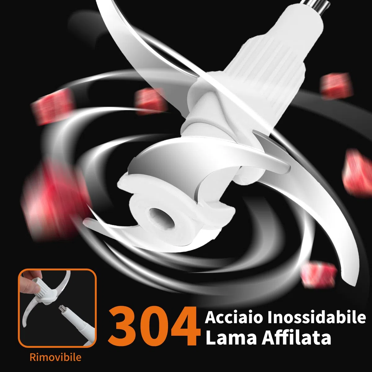 Aigostar Tritatutto Elettrico 500W, Tritacarne da Cucina con 4 Lame in Acciaio Inox, Ciotola da 1,8L, 2 Velocità, Ideale per Carne, Verdure e Frutta Secca, Flor