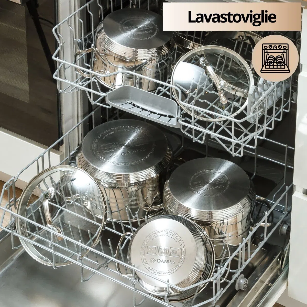 Daniks Tokio Pentola Acciaio Inox con Coperchio, 4.75 L Ø 22 cm, Pasta con Scolapasta Incorporato, per Induzione e Gas, Scala di Misura, Argento