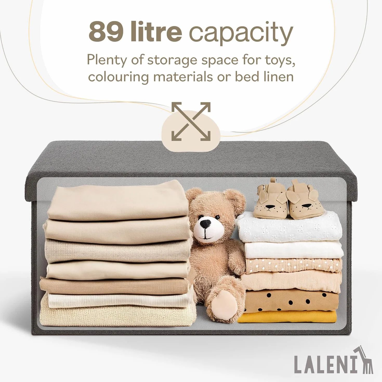 Laleni panca contenitore grande - panca camera da letto 76x38 cm - cassapanca contenitore da interno - panche contenitori - panca contenitore camera da letto - puff contenitore rettangolare - in beige