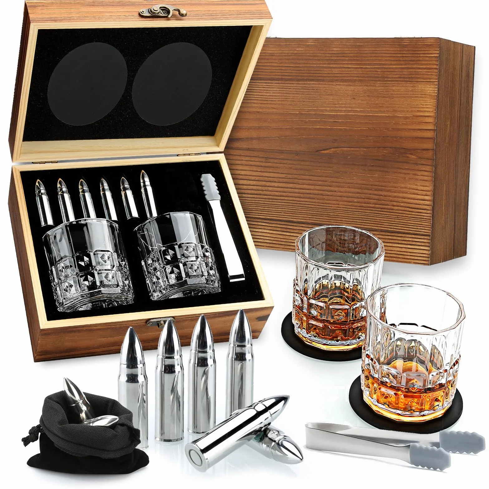 Sovyime Set Bicchieri Whisky - 2 Bicchieri, 6 Pietre, Regalo Uomo Per Compleanno, Natale - Idea Regalo Per Papà, Marito