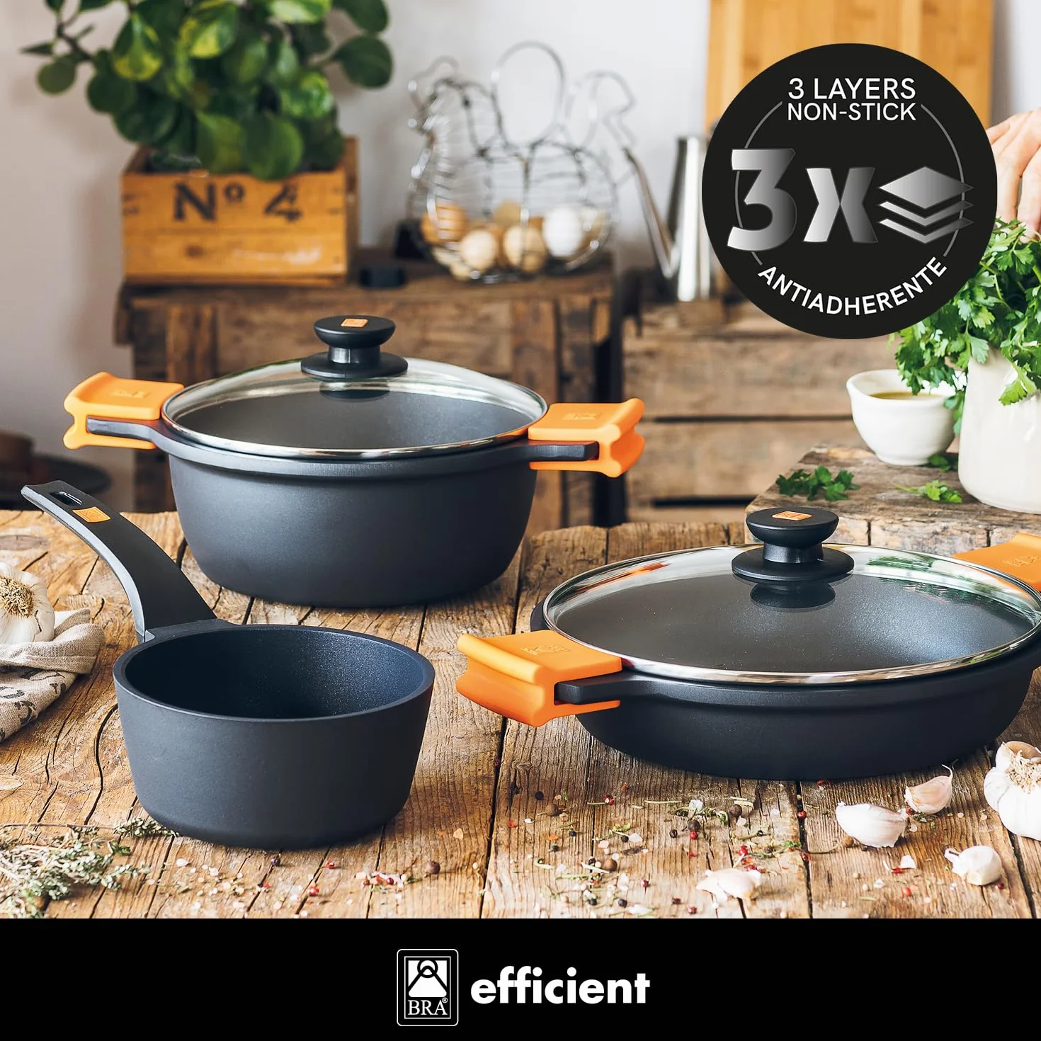 BRA Efficient | Casseruola alta, Metal, Nero, 20 cm