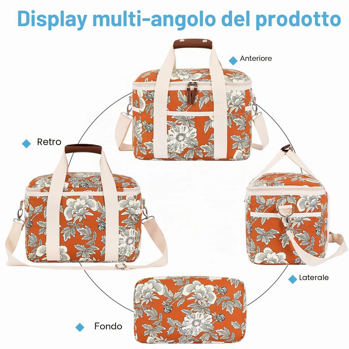 Nanxson Borsa Termica Porta Pranzo 9L/15L/29L Borsa Frigo Pranzo Floreale Lunch Box con Tracolla Regolabile per Campeggio Lavoro Scuola Viaggio (15L,A-Arancione Fiore)