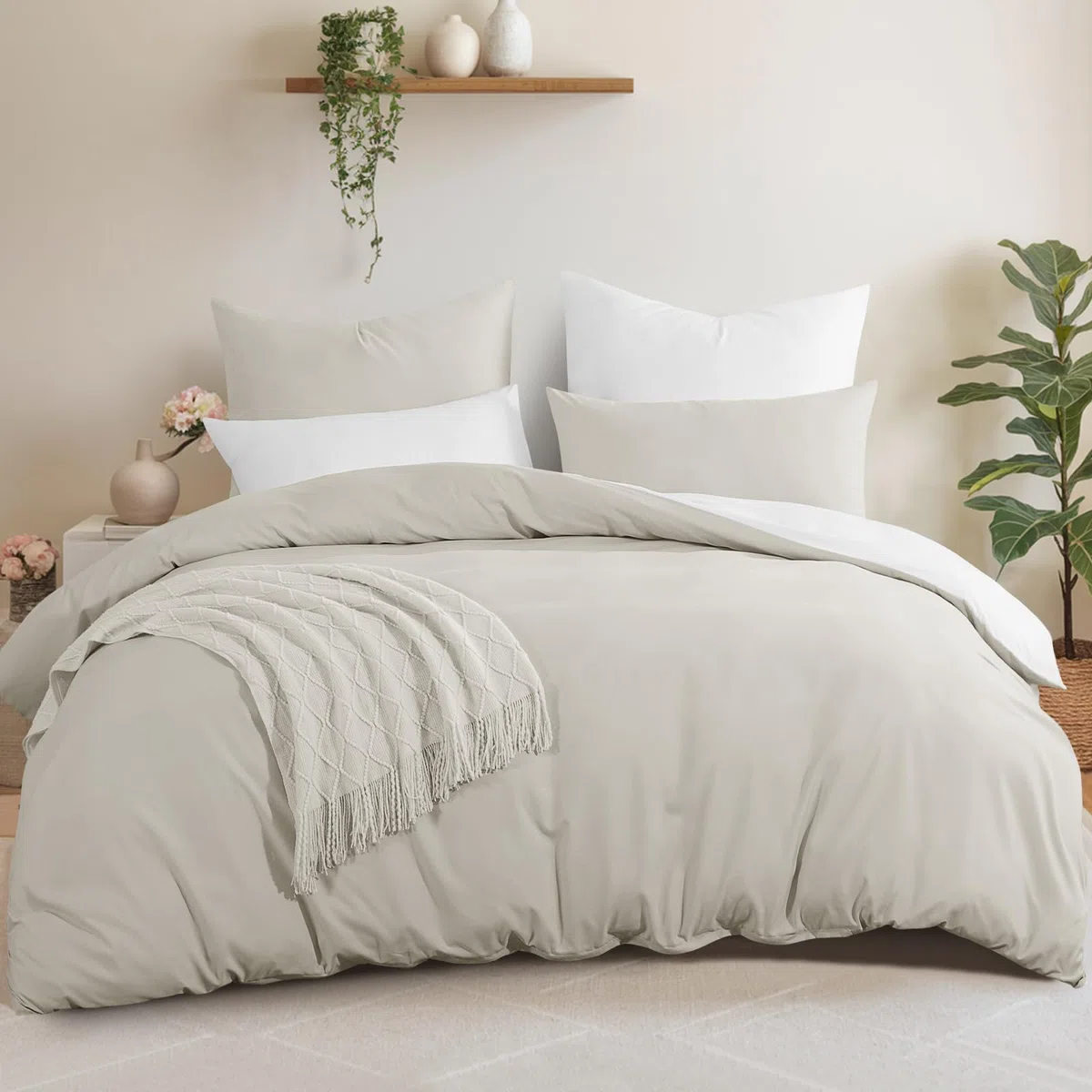 Aisbo copripiumino 240x260 biancheria da letto reversibile beige/bianco