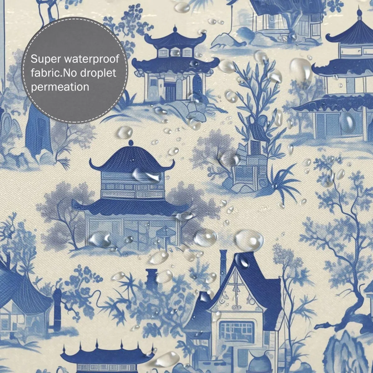 Chinoiserie, tenda da doccia in tessuto impermeabile con 12 ganci, 183 x 183 cm, lavabile in lavatrice