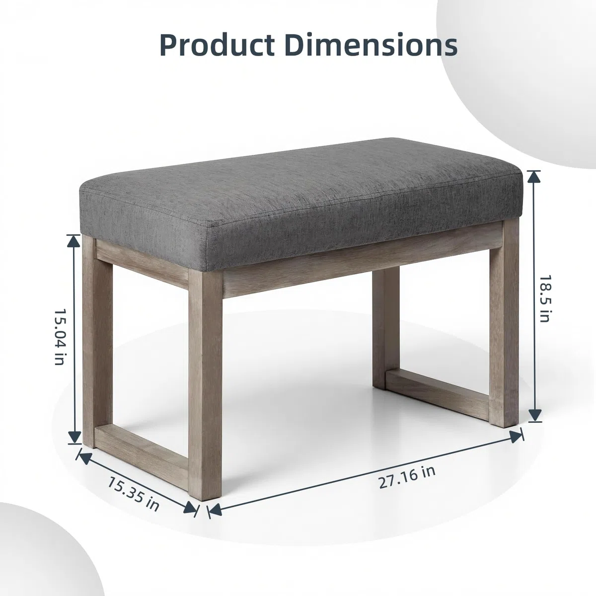 CangLong 70cm poggiapiedi rettangolare Confortevole panca in legno imbottita in tessuto per il soggiorno, la camera da letto e l'esterno, grigio