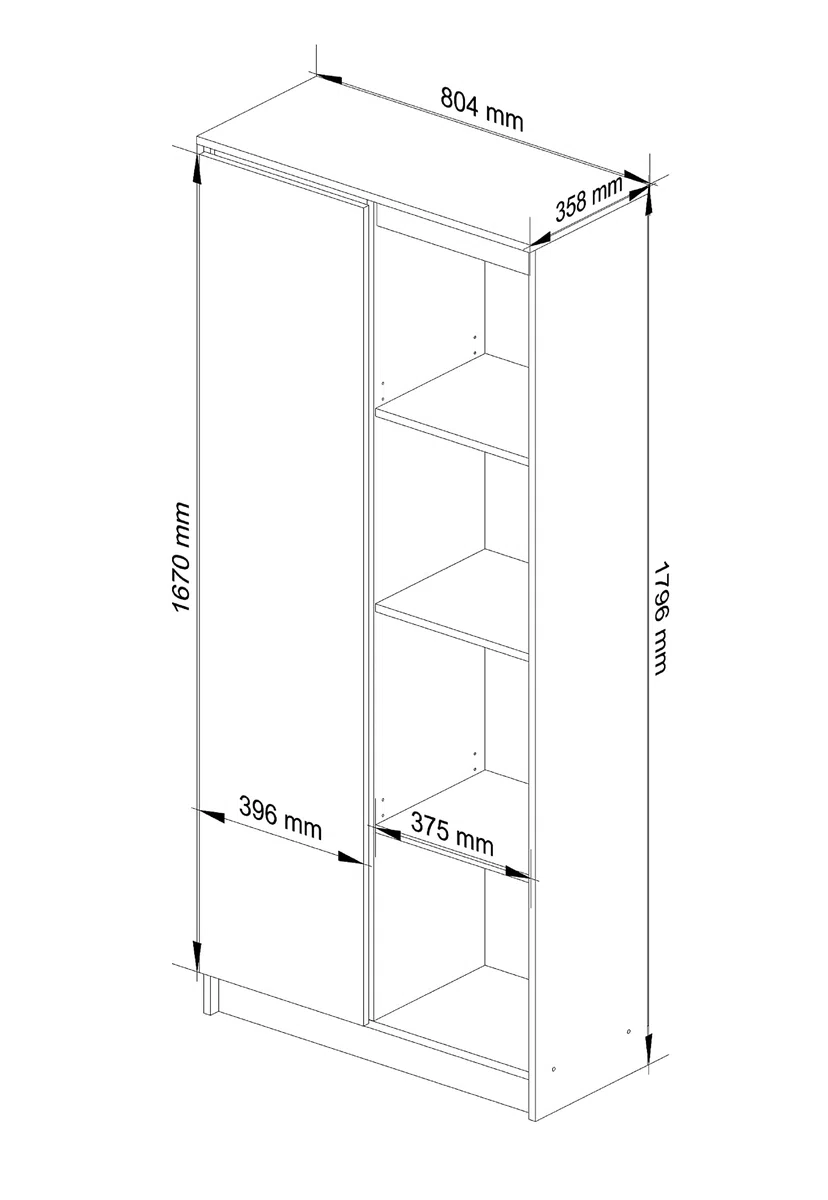 AKORD | Libreria per ufficio CLP 80cm | 4 Ripiani esterni 1 Anta | Scaffale Soggiorno | Porta Libri | Mobile Moderna con Ripiani | Salvaspazio | Librerie da Terra | Sonoma/Wit