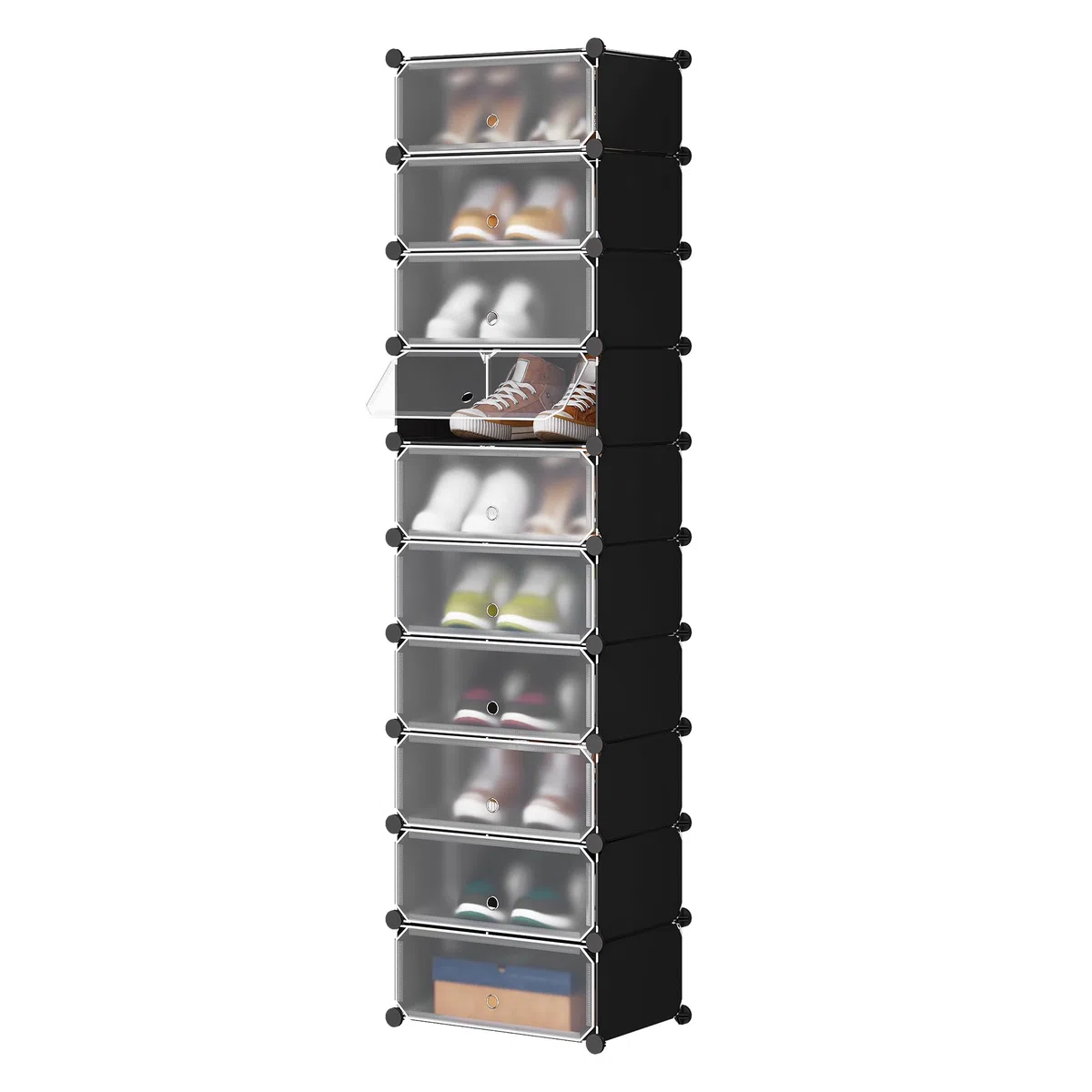 WOLTU Scarpiera Slim Armadio da Ingresso Porta Scarpe Salvaspazio Mobiletto Modulare a 10 Ripiani, di Plastica Nero