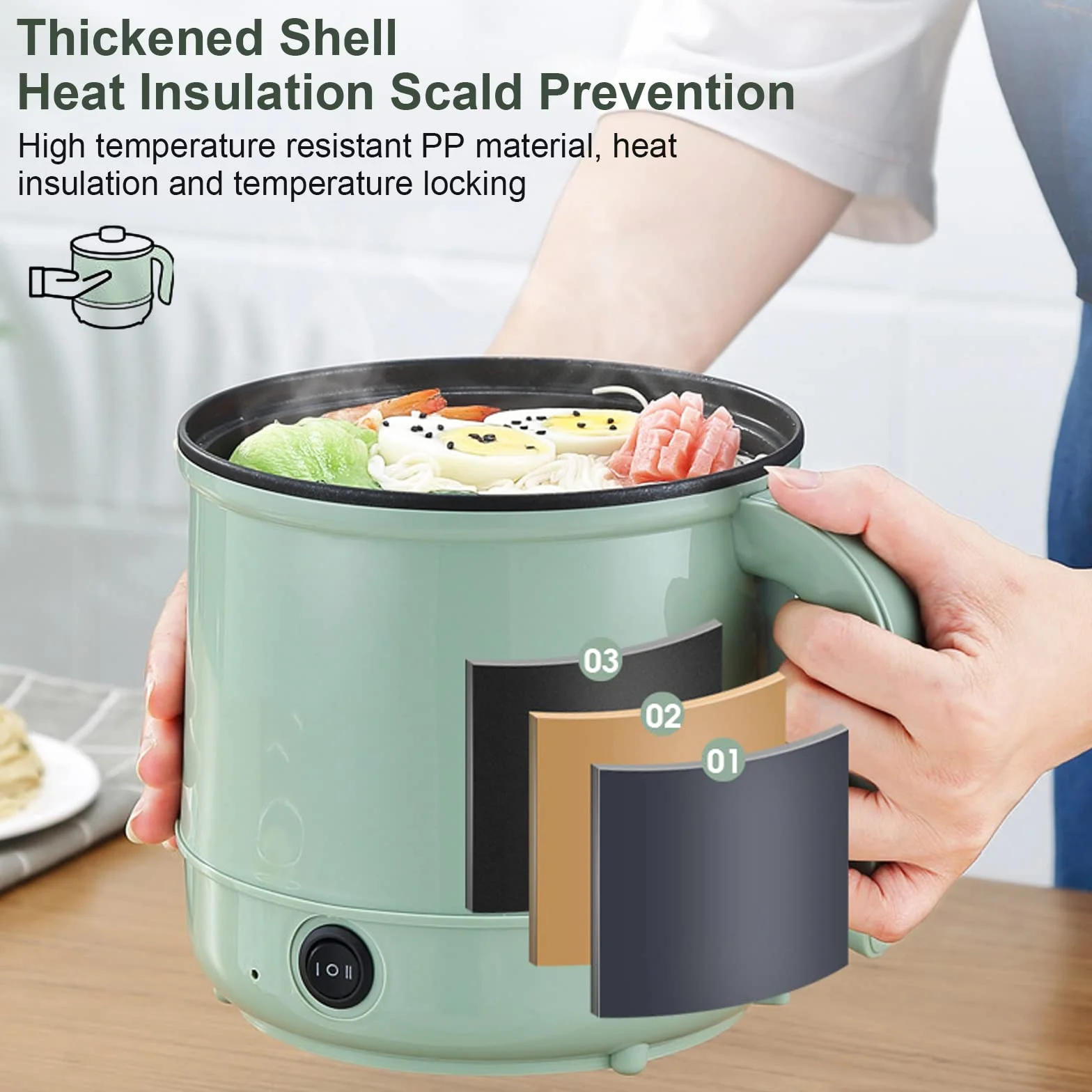Electric Capentola Calda and Hot Pot, Multifunzionale Termica Cottura Pentola a Vapore Elettrica, Portatile Isolamento Pentola Elettrica,Pentola Elettrica Piccola per Viaggi/Hotel/Appartamento
