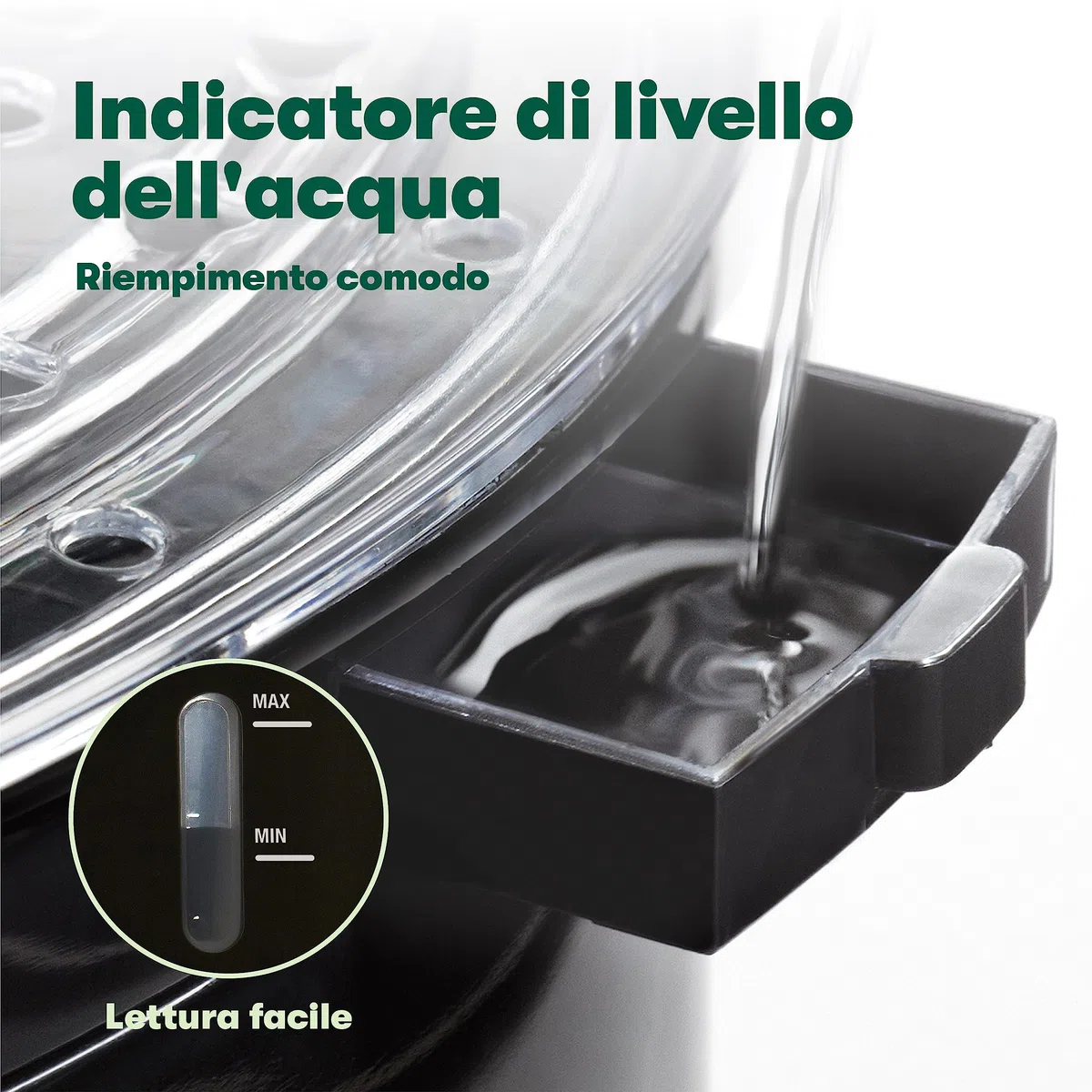 bella Vaporiera a Due Livelli con Contenitori Impilabili e Base Staccabile per Una Cottura Rapida e Simultanea - Spegnimento Automatico e Protezione Contro l'Ebollizione a Secco, Capacità 7 L, Nero
