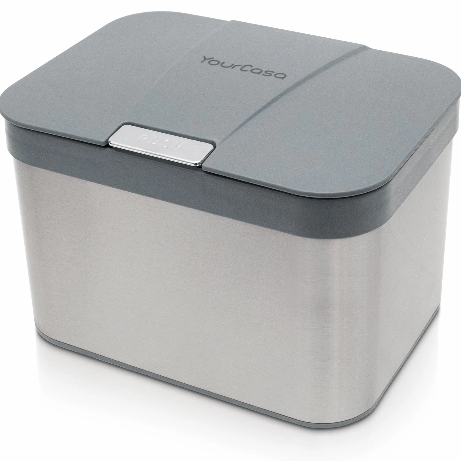 YourCasa Pattumiera per compost 4,3 l per rifiuti organici quotidiani in cucina inserto interno lavabile in lavastoviglie inodore e lavabile in acciaio inox biologico con coperchio (grigio)