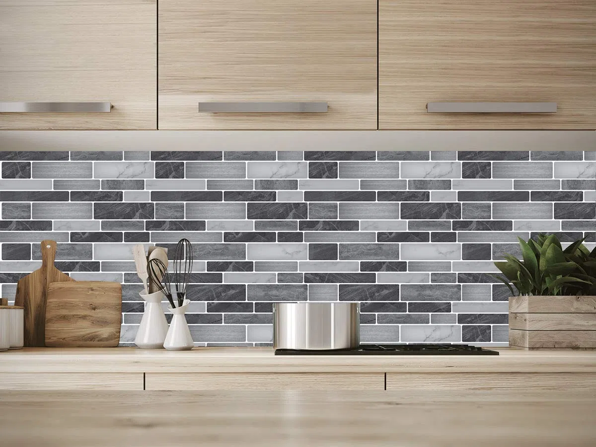 Art3d Set di 10 pezzi, Piastrelle da parete autoadesive, Piastrelle adesive nere e grigie con motivo di marmo per cucina, aspetto marmo,bagno, effetto mosaico, 30x30cm
