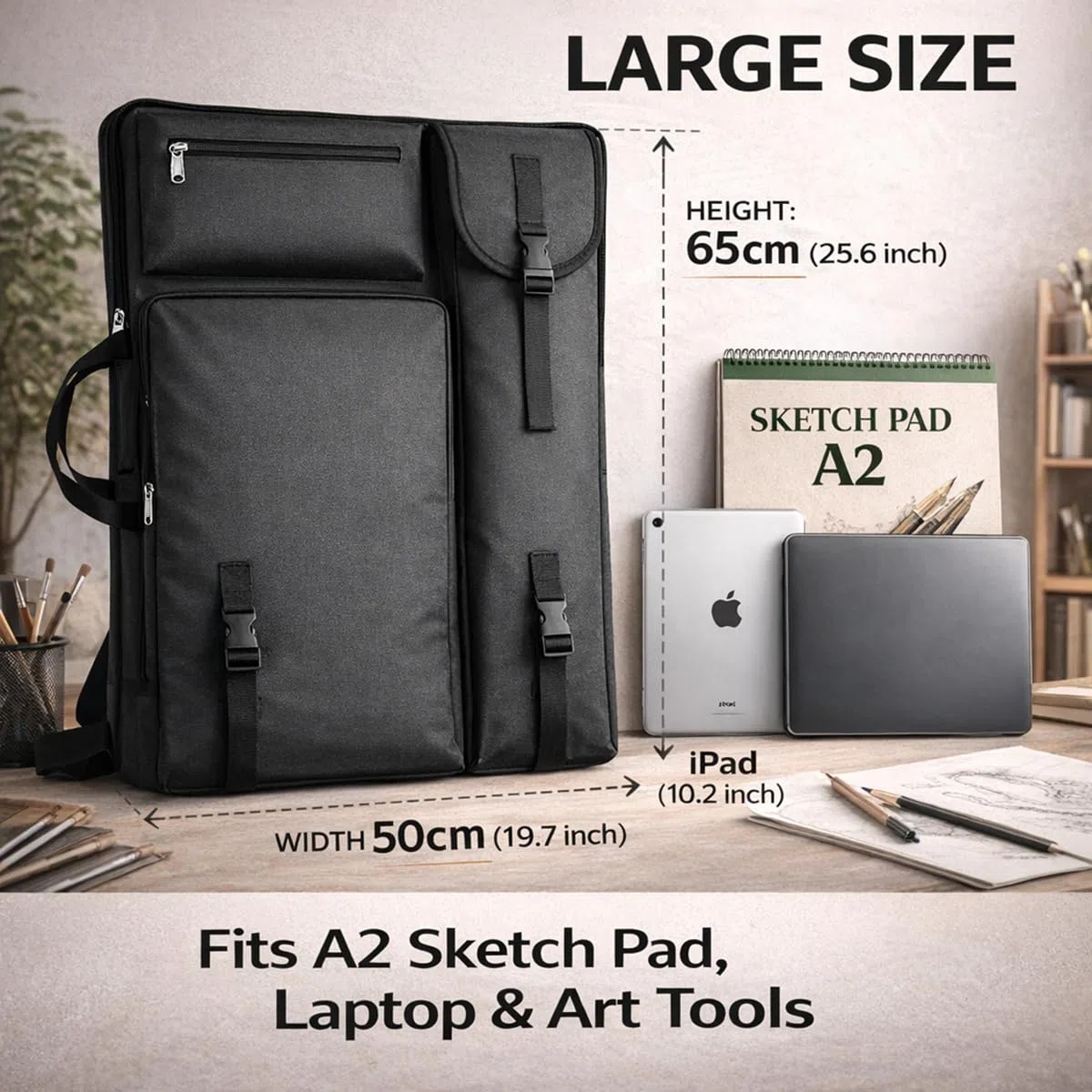YMTECH Zaino impermeabile grande per artisti – Borsa portadisegni multiuso con scomparti per tele, fogli A2/A3, perfetta per scuola d’arte e viaggio