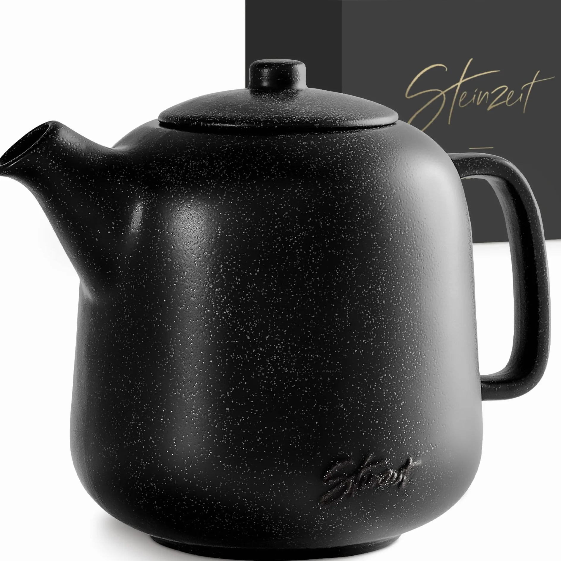 STEINZEIT Design Teiera con infusore (1,3L) - Teiera con filtro in acciaio inossidabile 304 - Teiera ceramica con smaltatura unica e filtro estraibile - Teiera nera