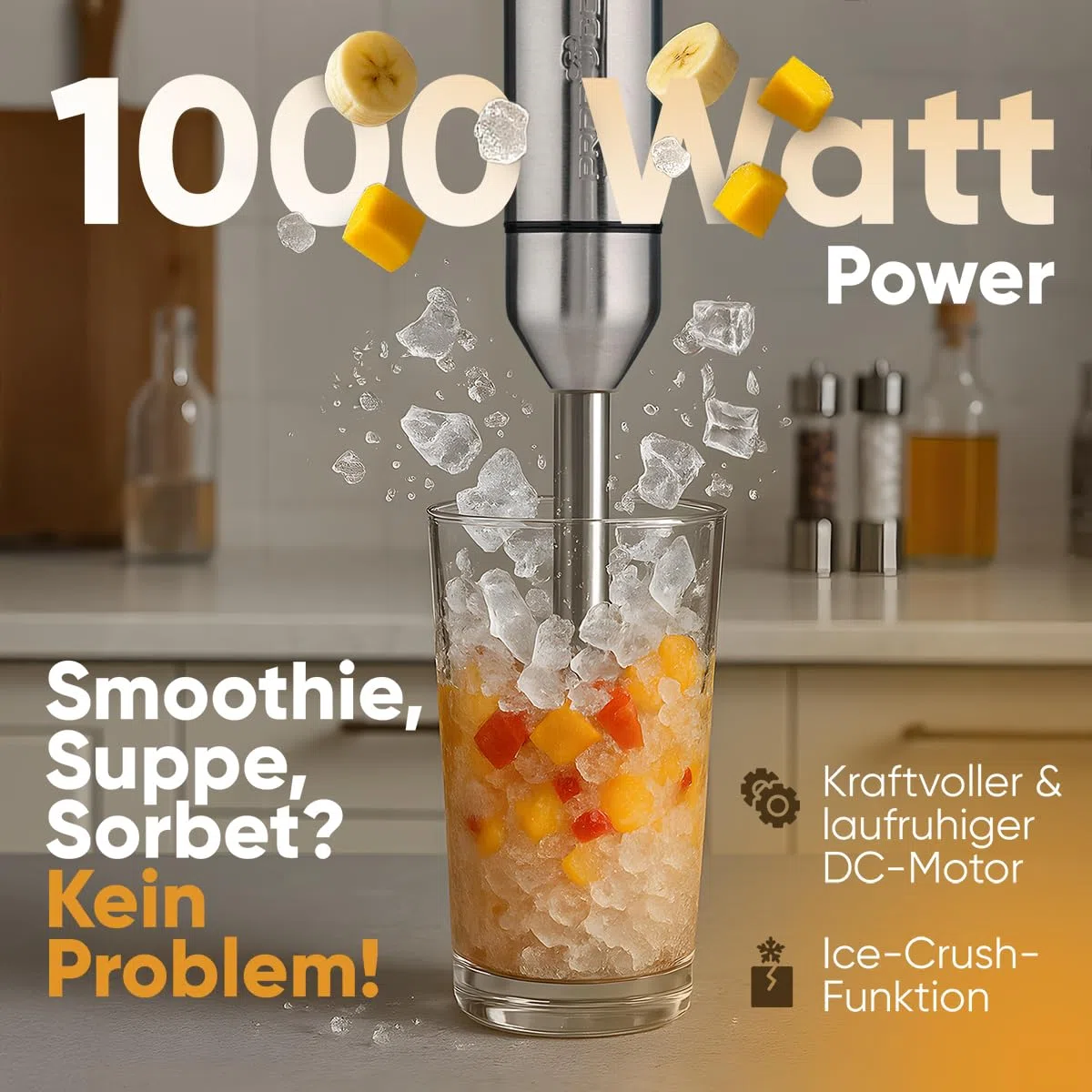 Frullatore a immersione ProfiCook® 1000 W | gambo extra lungo | funzione Ice Crush | frullatore con lama a 4 lame | adatto anche per cibi caldi | frullatore a immersione | PC SM 1317