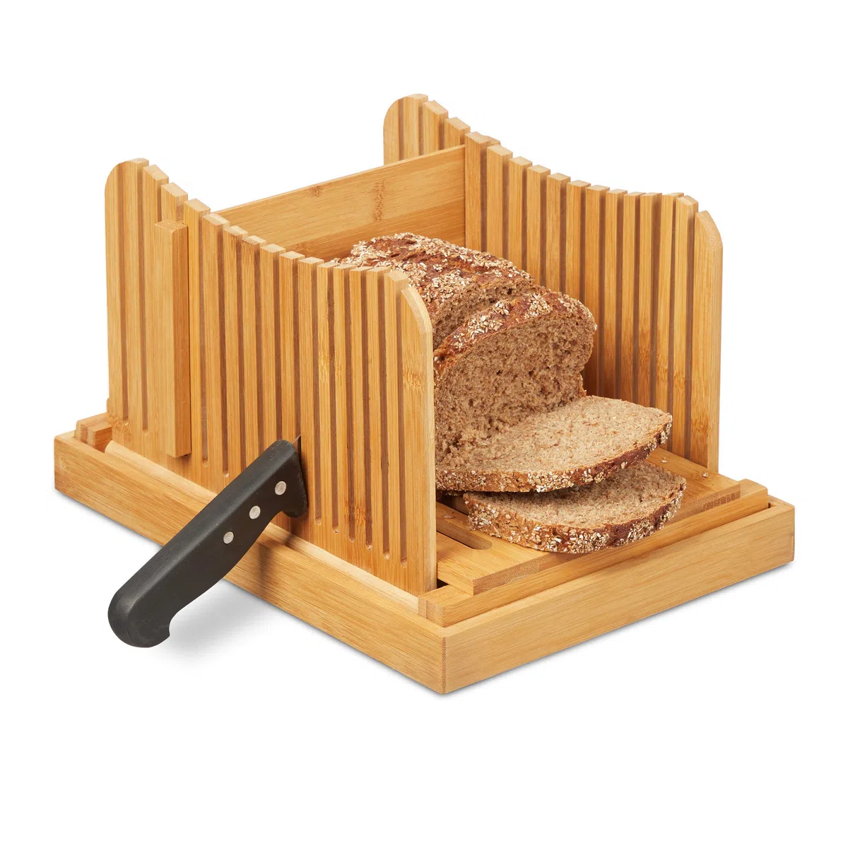 Relaxdays Affettatrice per Pane Manuale, Tagliapane in Cassetta, Affetta Toast, in Bambù, Raccogli-Briciole, Naturale