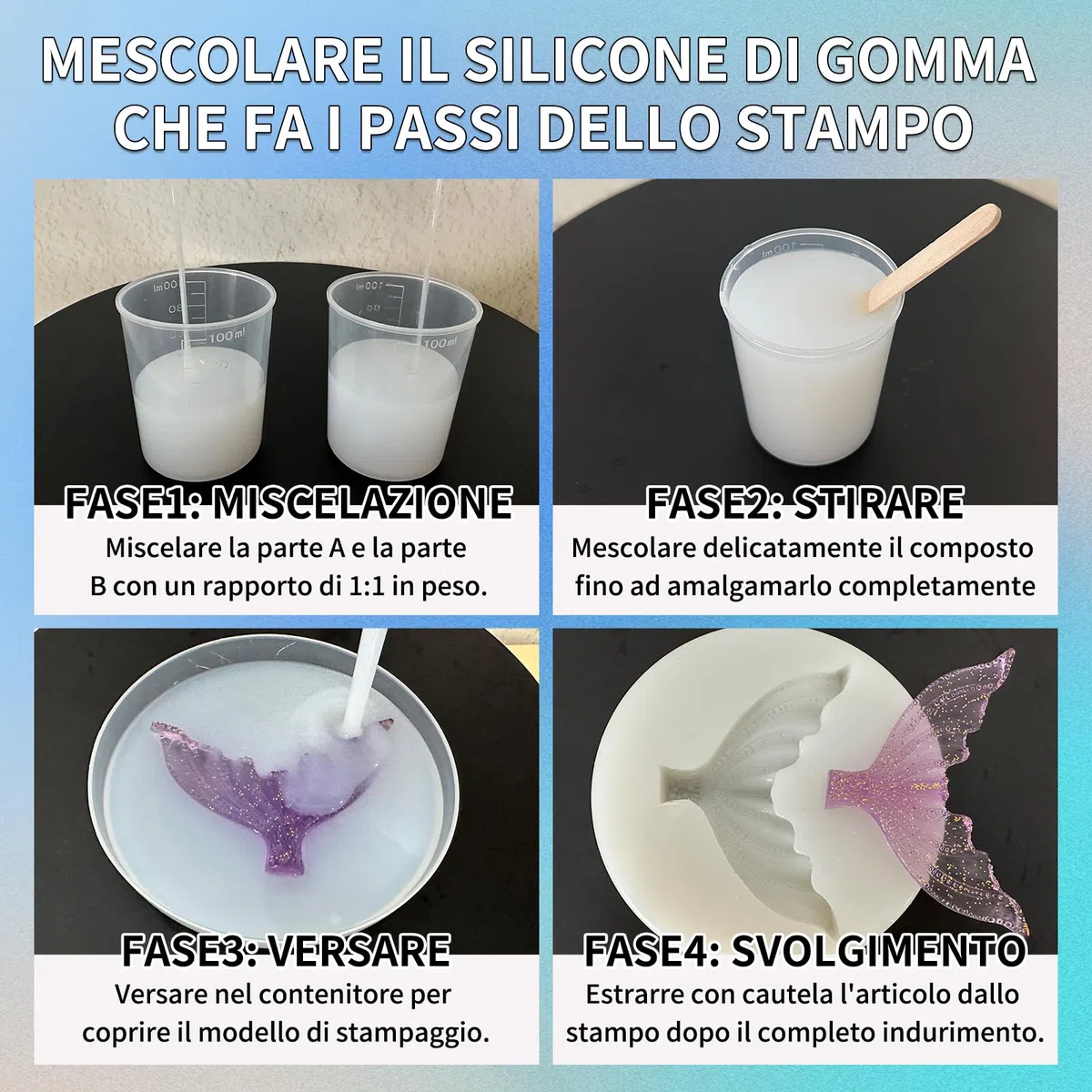 SIHOOPE Silicone per stampi - alimentare 20A - Silicone liquido trasparente (1:1), perfetto per stampi in resina DIY, cera, gesso e modellazione (1L)