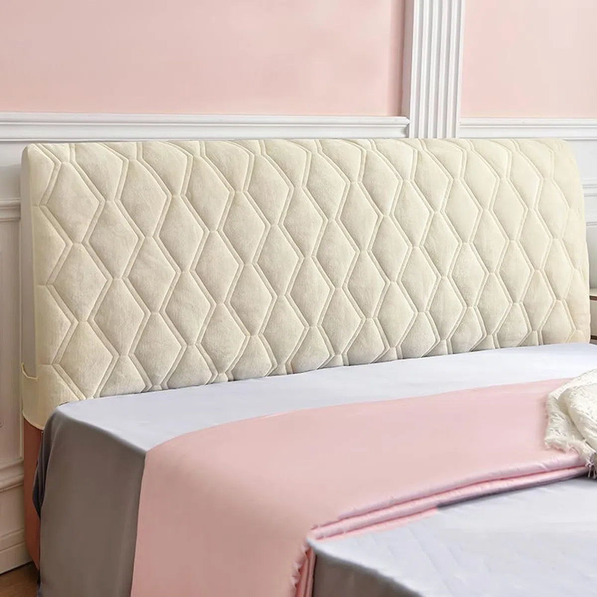 Copritestata Del Letto Matrimoniale Imbottito Bianco,Copri Testata Letto Matrimoniale/Singolo Elastica Universale Copertura Per Testiera Per Letto,Velluto Fodera ( Color : Beige , Size : 180cm(71inch)