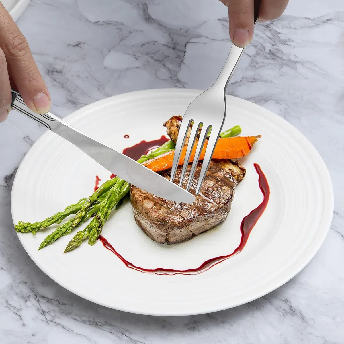 Set posate 12 persone, Hunnycook 72 pezzi set posate con coltello da bistecca, posate acciaio inox per ristoranti, feste e matrimoni, lavabile in lavastoviglie