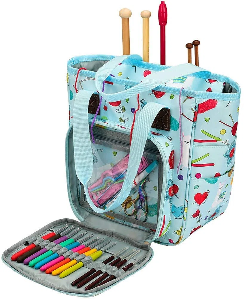 Coopay Borsa a Lavori a Maglia, Borsa per Maglieria, per Ferri da Maglia, Uncinetto, Deposito di Filati e Accessori per Il Cucito, Borsa per Filati per Professionale (Non Inclusi Accessori), Grigio
