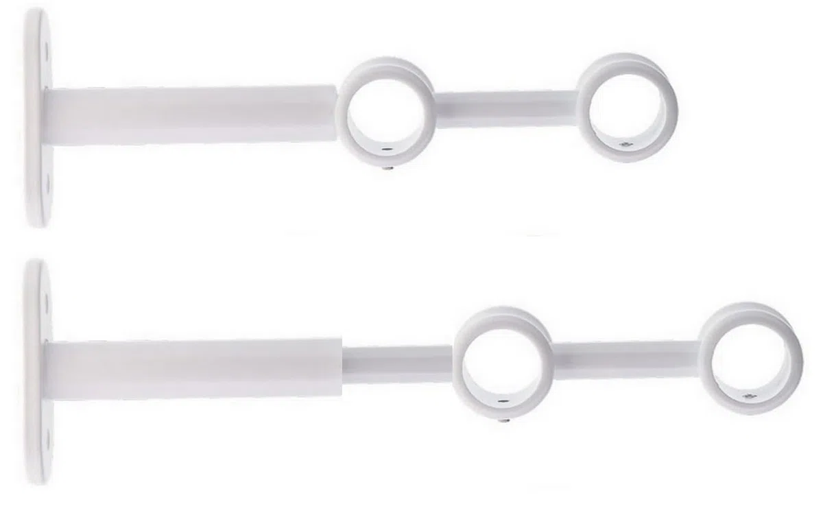 2 staffe da parete doppie, estensibili e regolabili, per asta per tenda/asta Ø 20 mm, fissaggio solido per tende e tende pesanti, in metallo bianco (set di 2 pezzi, lunghezza 15-19,5 cm)