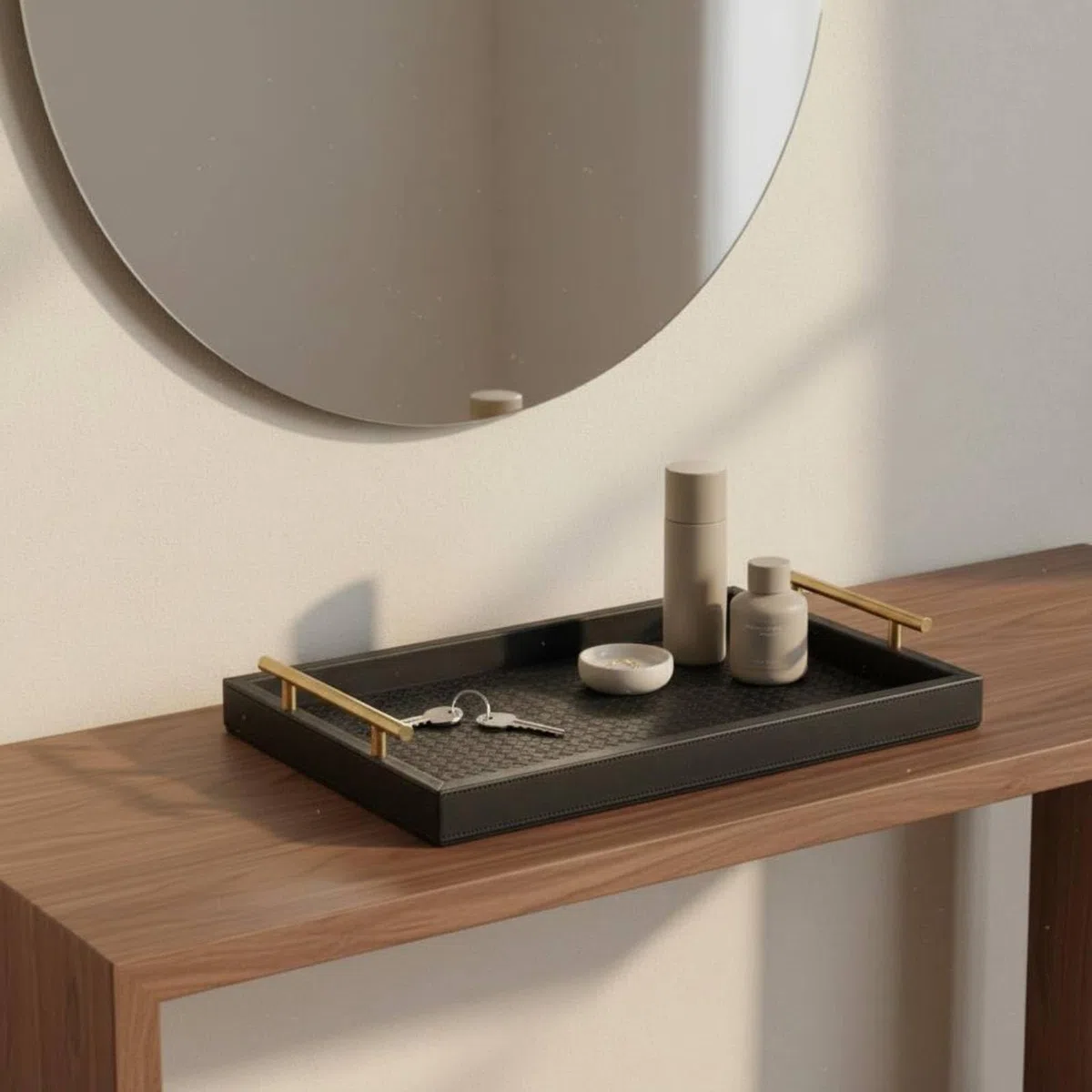Vassoio in Pelle Elegante Organizer Rettangolare in Pelle Decorativo Organizzazione Domestica per Soggiorno, Marrone Cammello Chiaro