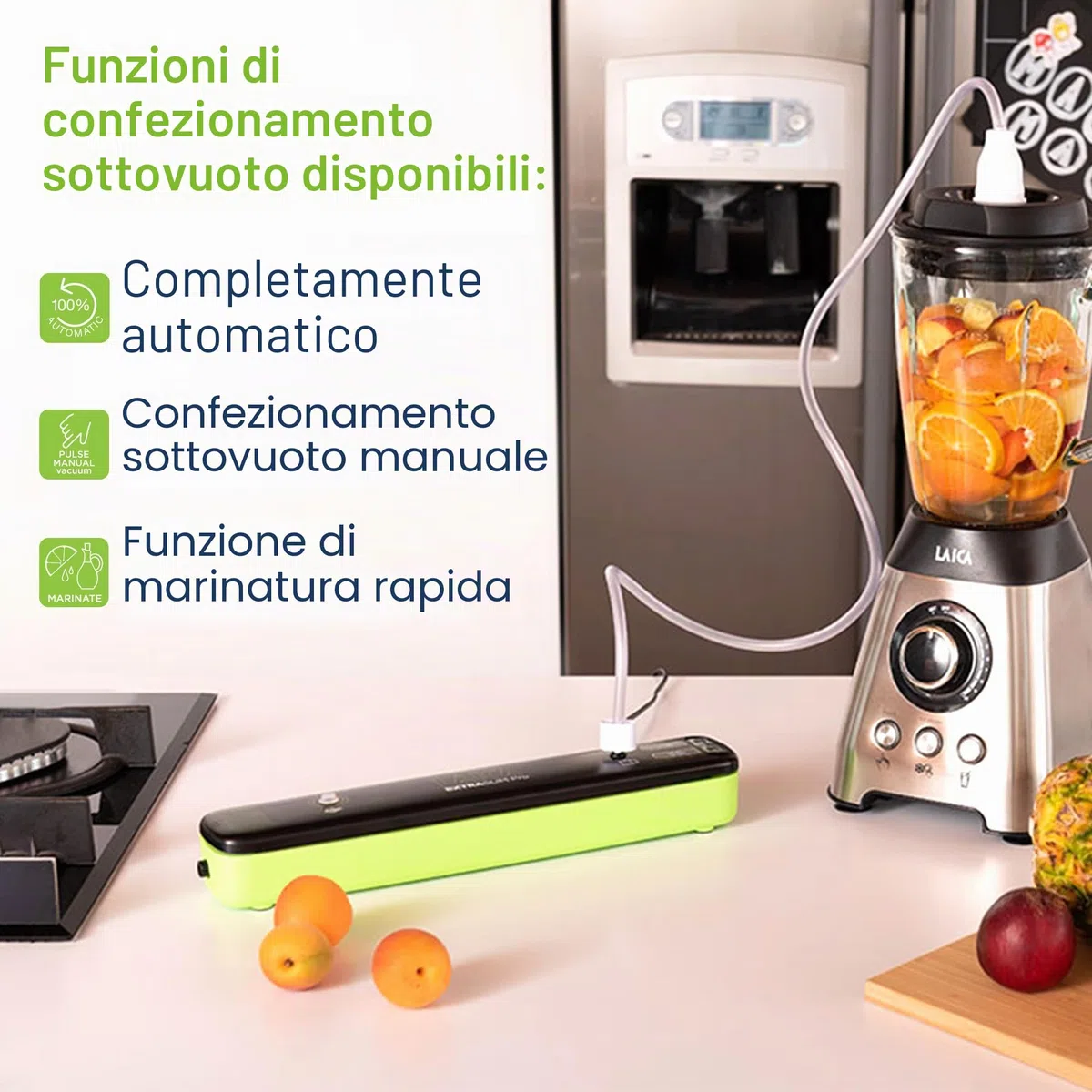 LAICA VT3104 Macchina Sottovuoto - Dimensione Compatta, Mantiene i Cibi Freschi fino a 5 Volte Più a Lungo, Riduce gli Sprechi, 1 Rotolo Incluso