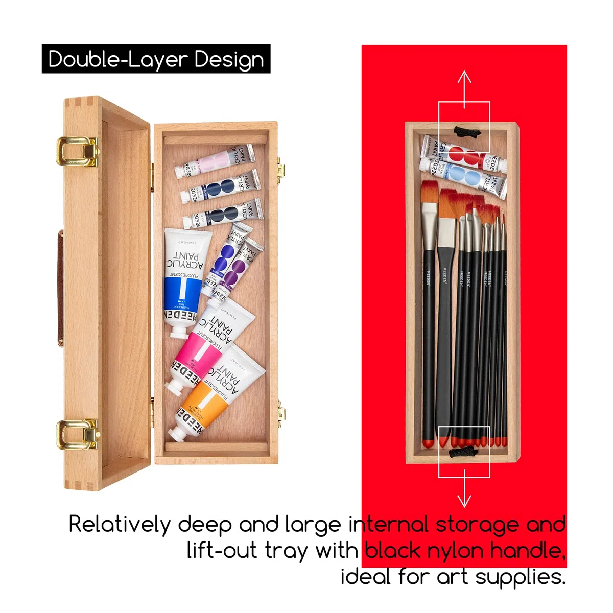 MEEDEN Scatola portaoggetti per forniture artistiche medie, in legno di faggio massiccio, pastello, e altre forniture artistiche 30 cm di larghezzax12.7 cm di profonditàx12.7 cm di altezza