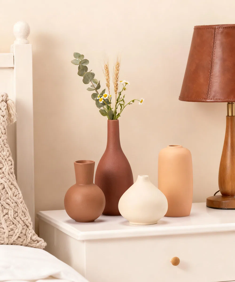 Vasi in Ceramica, Set di 4 Vaso Decorativo per Camera da Letto, Soggiorno (08 Marrone rossiccio/Arancione/Marrone/Beige)
