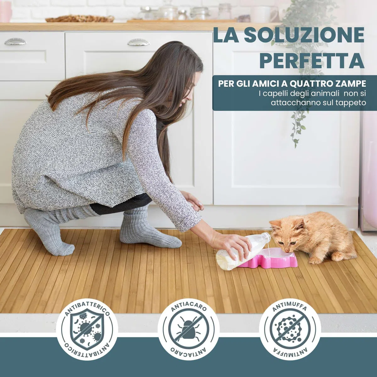 Tappeto Bamboo Cucina Antiscivolo – Passatoia Cucina Idrorepellente, Facile da Pulire | Tappeto Cucina Antiscivolo Lavabile al Metro – Tappeto Bambu (Beige, 50 x 230 cm)