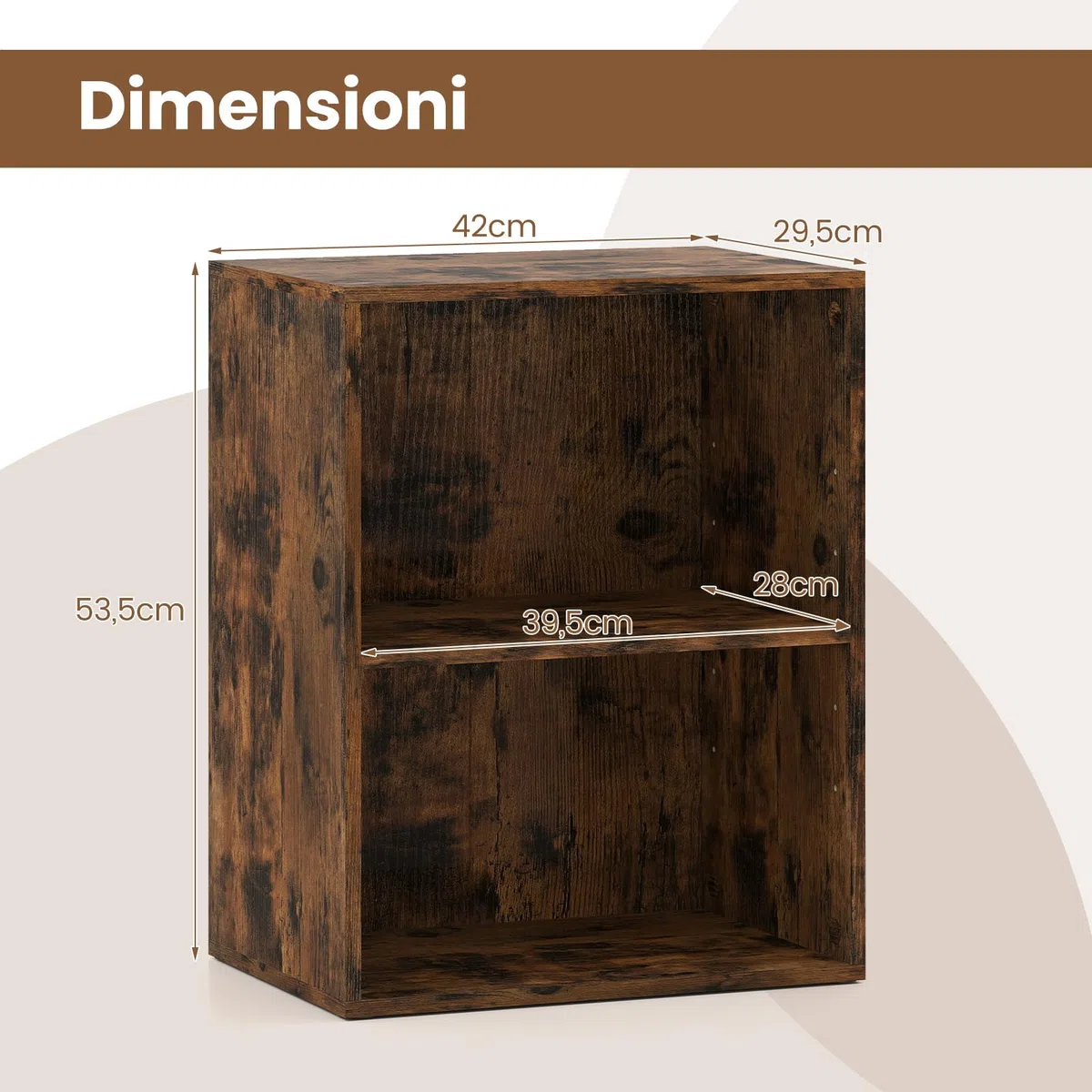 COSTWAY Libreria a 2 Ripiani Aperti, Libreria da Terra con Ripiano Regolabile a 5 Posizioni, Espositore con Tappetini Antiscivolo per Libri Riviste e Dischi, 42x29,5x53,5 cm (Marrone)