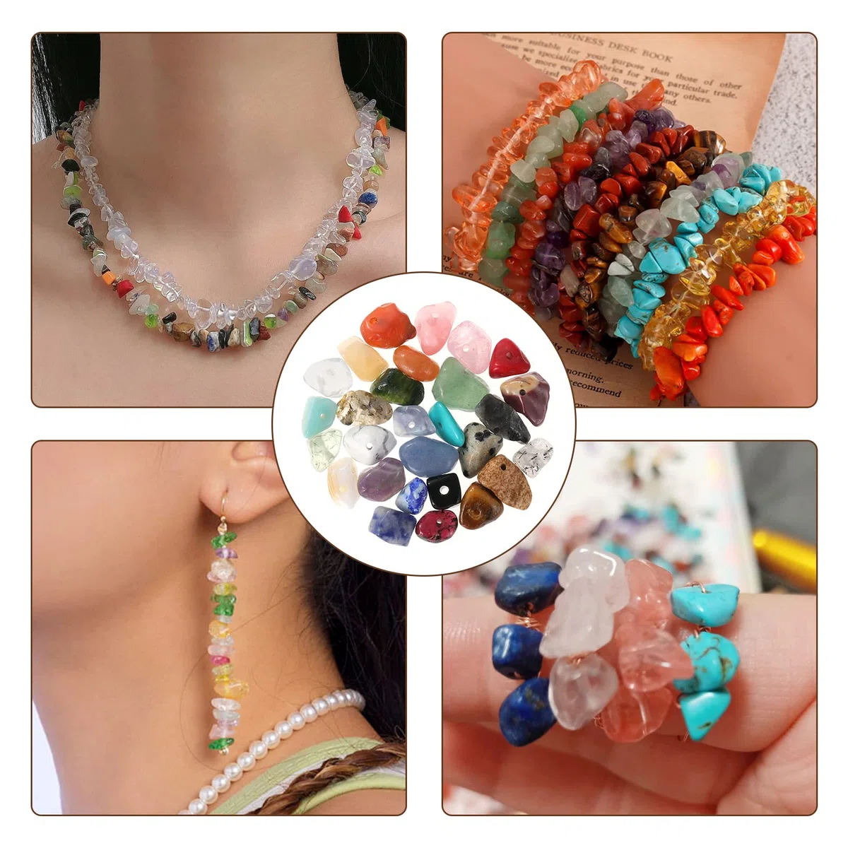 Knpwer 1600+Perline di cristallo per la creazione di gioielli, 28 colori perline di cristallo di pietra preziosa che fanno kit, con perline di scaglie di pietra naturale, filo per gioielli, pinze