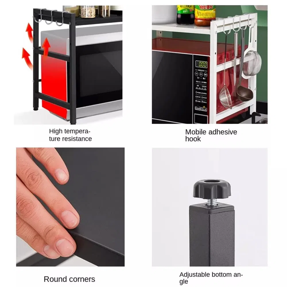 Supporto estensibile per forno a microonde con carico pesante, supporto per ripiano per forno a microonde ad altezza regolabile (40/64 x 45 x 36,5 cm (nero))