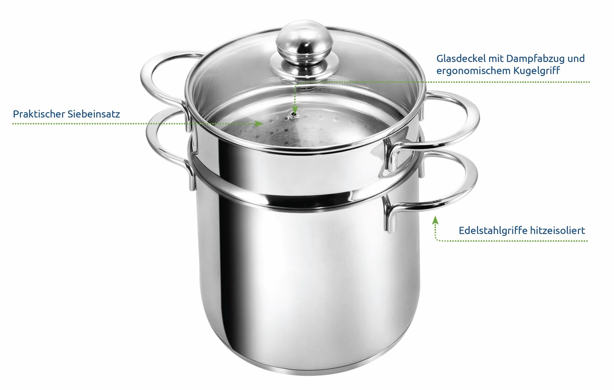 Kopf 122494 Pentola per la pasta Makkaroni, Ø 20 cm, acciaio inox + scolapasta