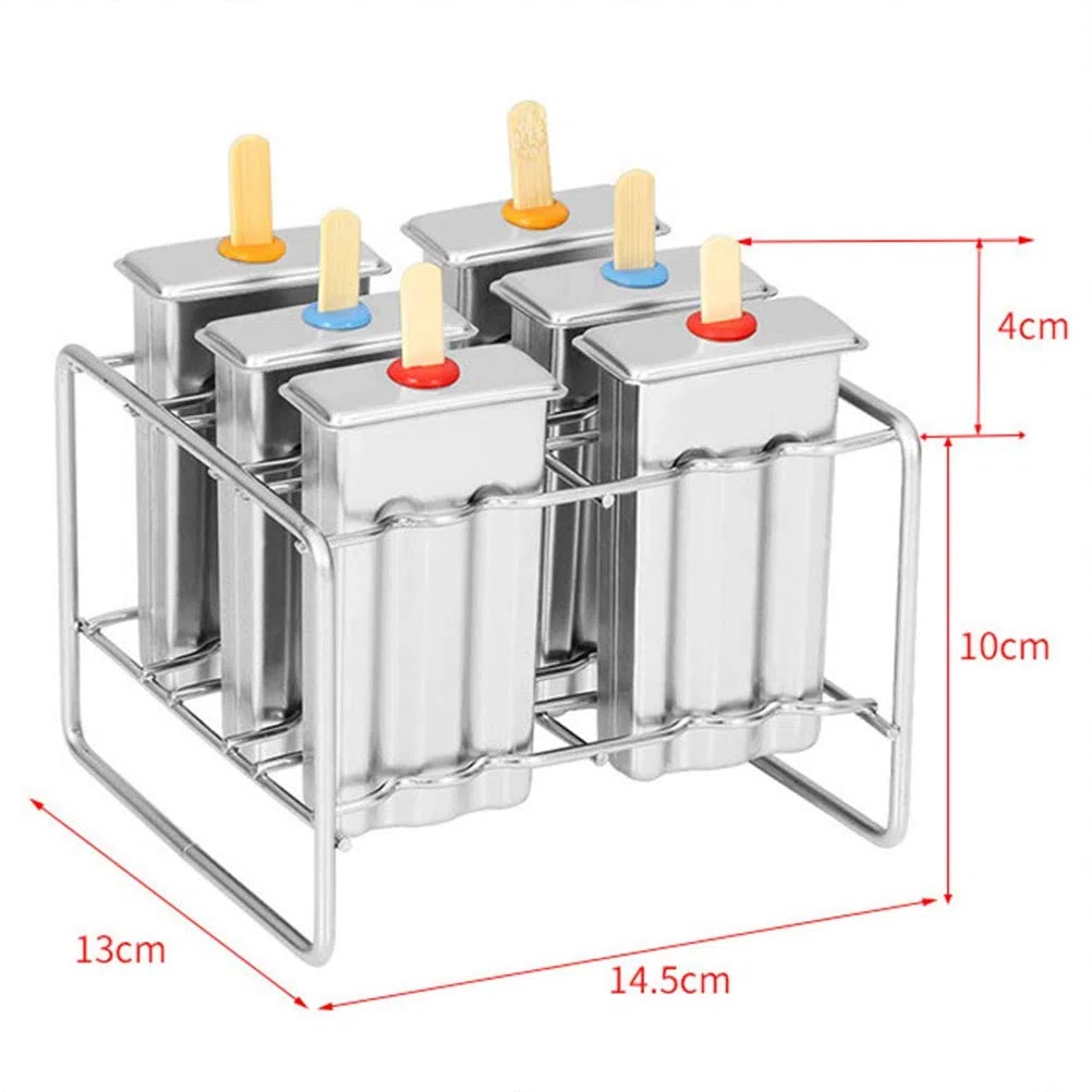 6 Pz Stampi per gelato Stampi per cubetti di ghiaccio e attrezzi per stampi per ghiaccioli con piatto a doppia scanalatura e ripiano in acciaio inossidabile