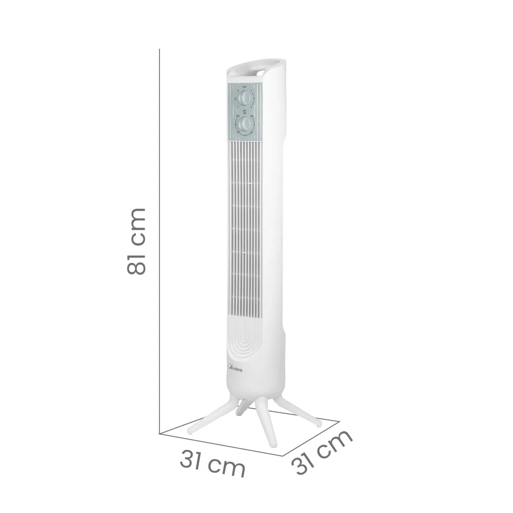Ardes Elevate Ventilatore a Torre 45W con Oscillazione Automatica, 3 Velocità, Timer 120 Minuti, Maniglia di Trasporto e Altezza 81 cm