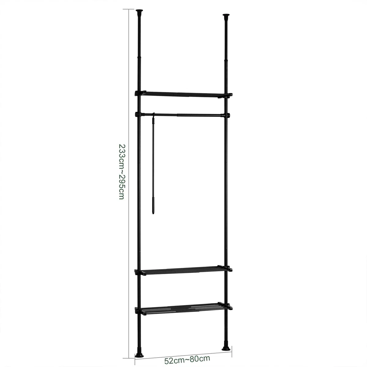 SoBuy Telescopic Appendiabiti da Terra, Robusto Stand Appendiabiti con Aste e Ripiani, Armadio Aperto Regolabile per Camera da Letto, Porta Abiti Nero KLS07-SCH