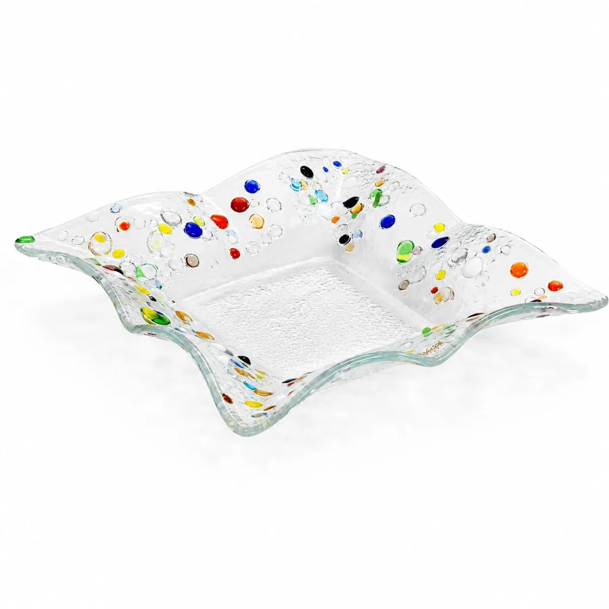 Sospiri Venezia - Svuotatasche Vetro Murano Decorato a Mano Soprammobile Casa- Idea Regalo Cerimonia Bomboniera con Scatola Elegante (18,5x18,5 cm, Quadrato)