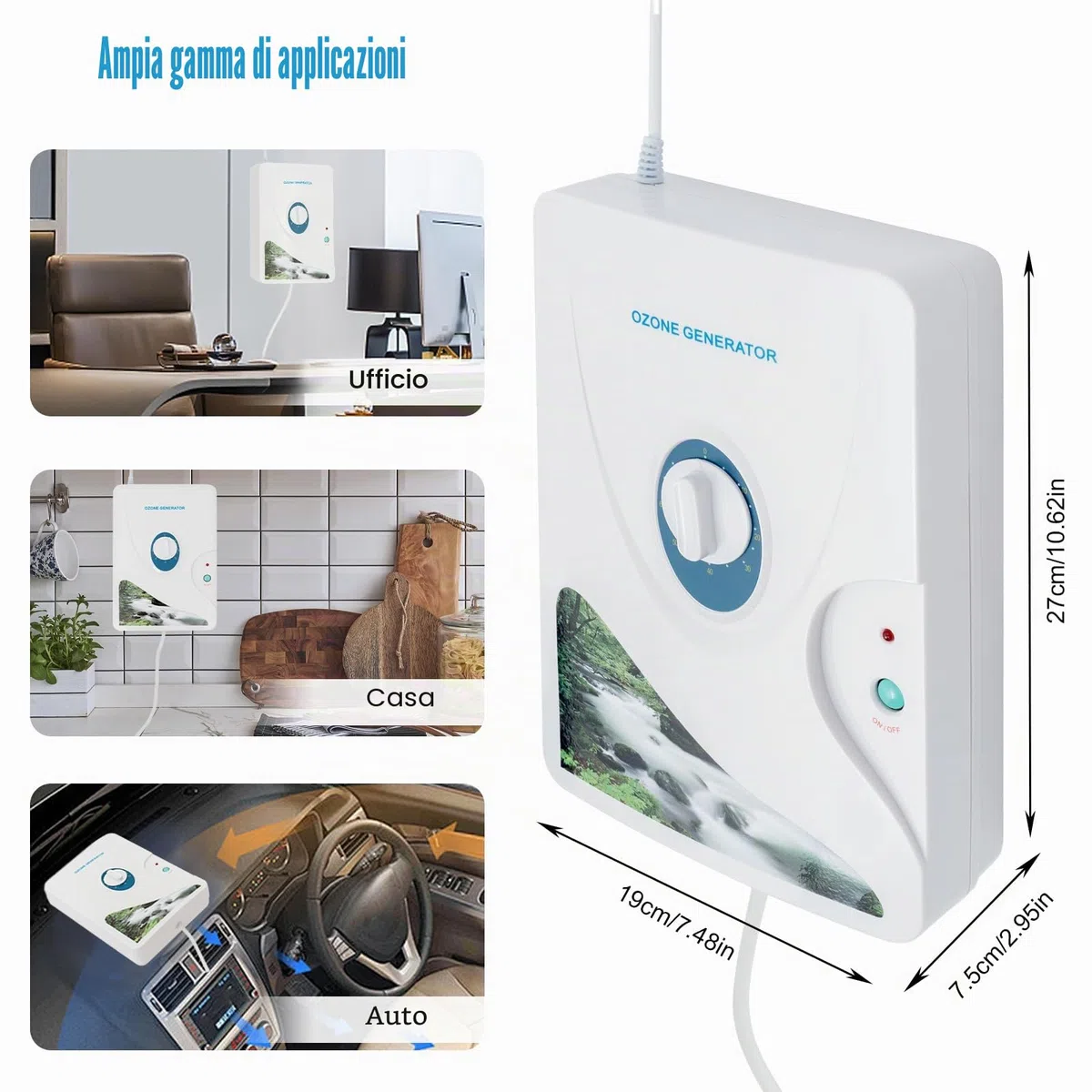 Generatore di ozono, 600 mg/h, 220 V, purificatore d'aria e sterilizzatore dell'acqua per purificare le impurità nell'acqua ed eliminare gli odori