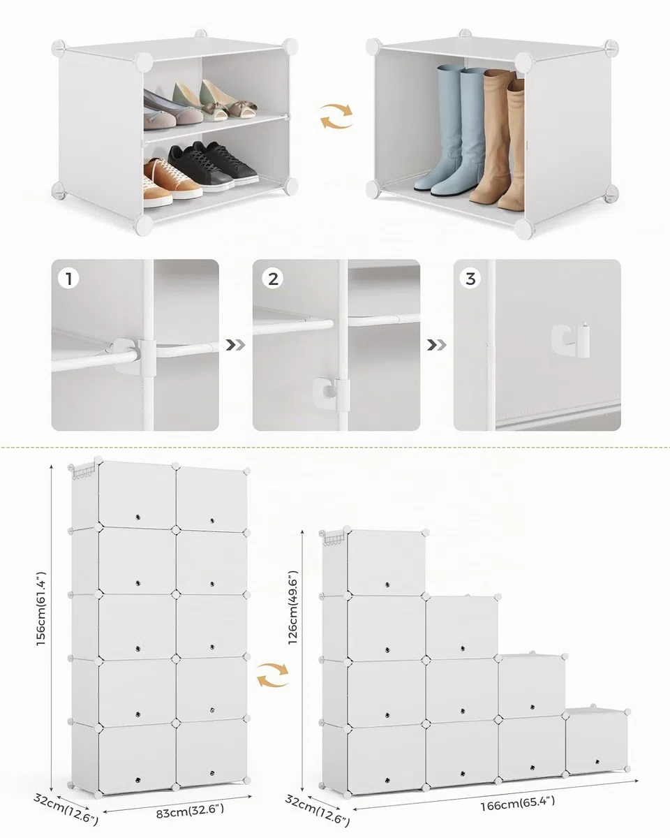 Mondeer Scarpiera in plastica a 10 livelli, portascarpe organizer per 40 paia di scarpe, salvaspazio, per corridoio, camera da letto, soggiorno, ingresso (bianco)