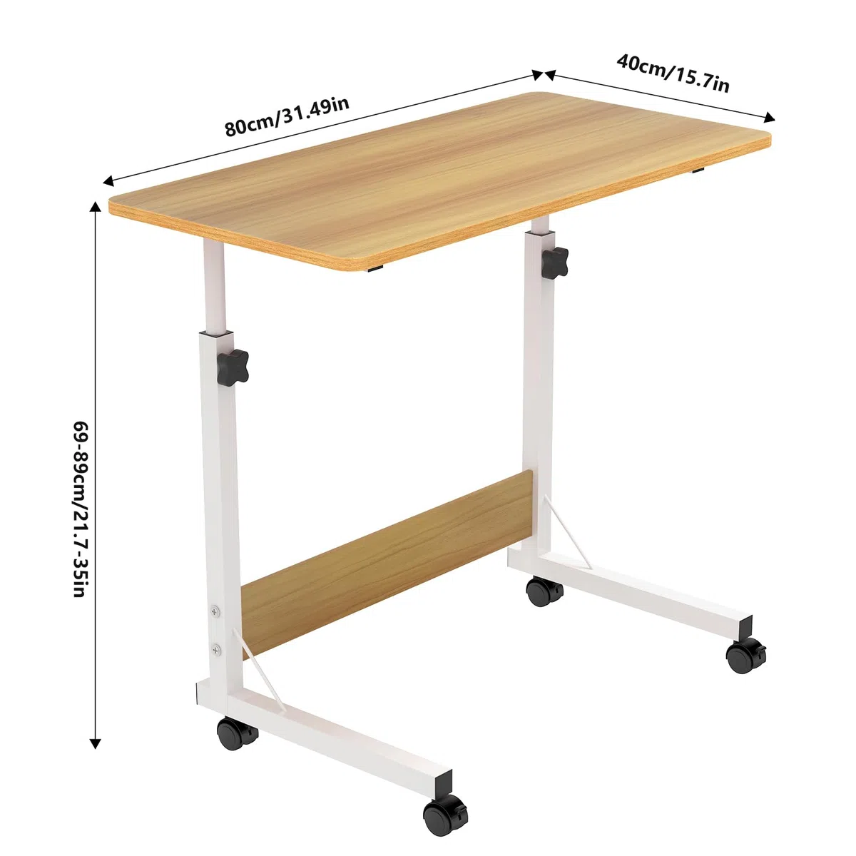 nwixbqqoqn Comodino con rotelle 80x40cm, Tavolo per laptop regolabile in altezza 69-89cm con 4 rotelle, Tavolo rotante per ufficio in camera da letto, Giallo