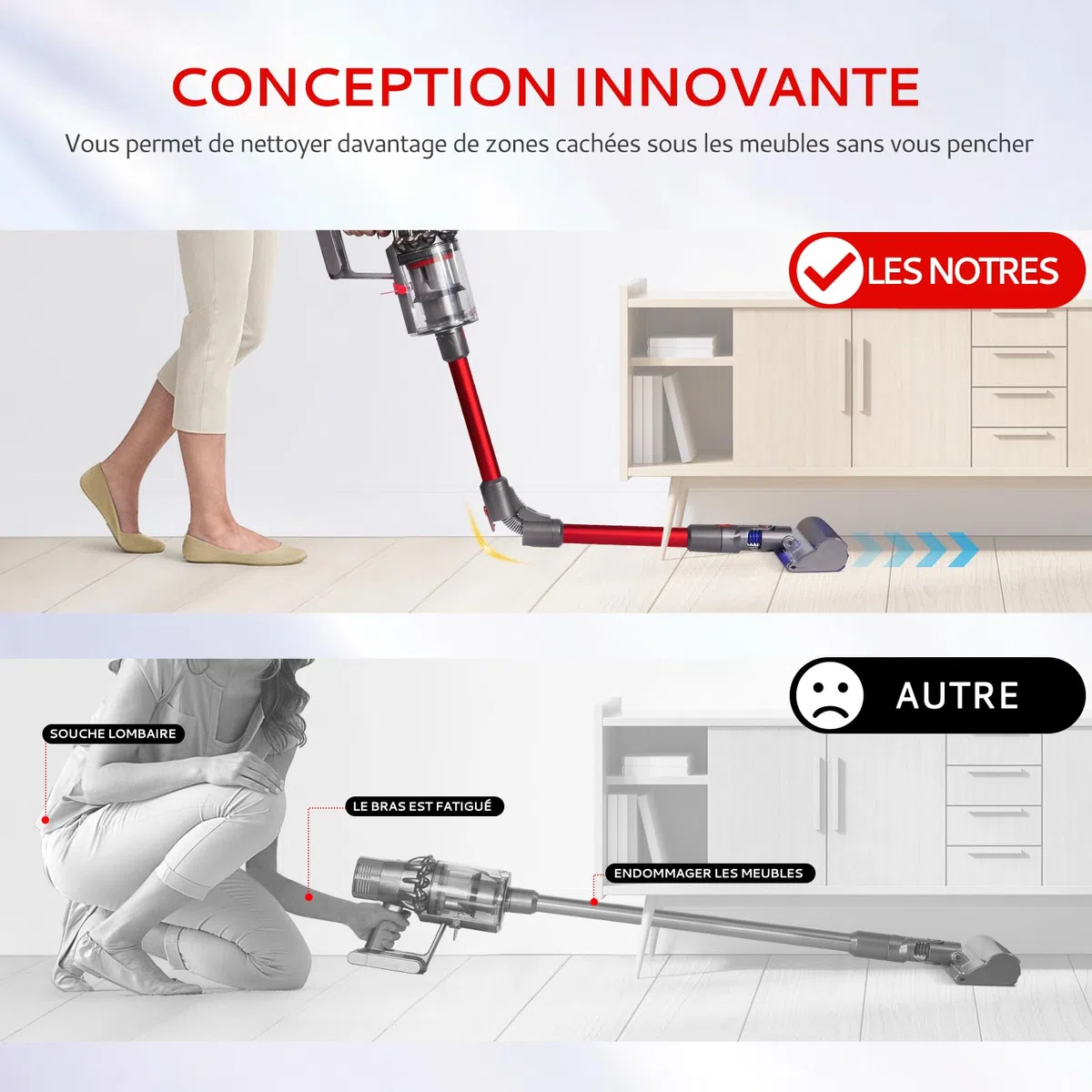 Tubo telescopico pieghevole compatibile con Dyson V7 V8 V10 V11 V15 aspirapolvere senza fili, tubo in alluminio a sgancio rapido migliorato per la pulizia sotto il letto, tavolo divano (rosso)