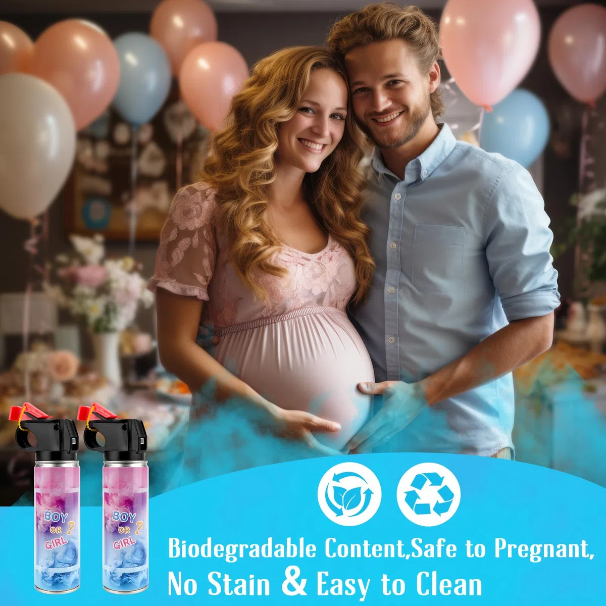 Canon Coriandoli Gender Reveal- Blu, Set di 2 - con polvere cannoni per coriandoli biodegradabili al 100% per rivelazione festa prenatale per annunci di sesso Baby Boy