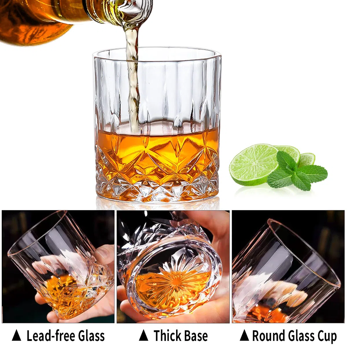 SuproBarware Set di 6 bicchieri da whisky vintage 300 ml di vetro di cristallo senza piombo per Bourbon, Brandy, Rum e cocktail
