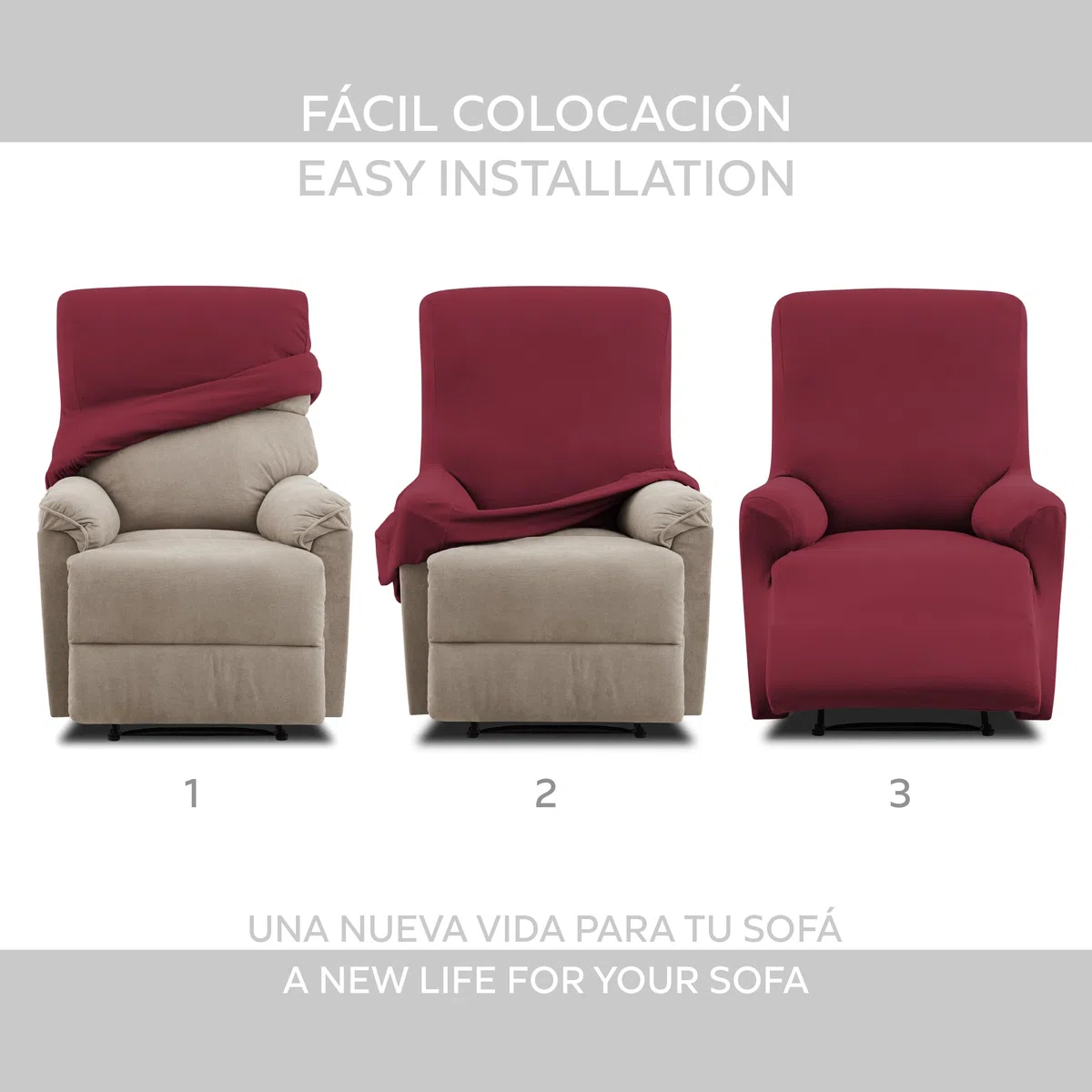 Textilhome Copripoltrona Relax Reclinabile TEIDE 1 Posto – Fodera Elasticizzata, Copridivano Poltrona Protettiva Antigraffio Anti-Animali – Colore Rosso (70-100 cm)