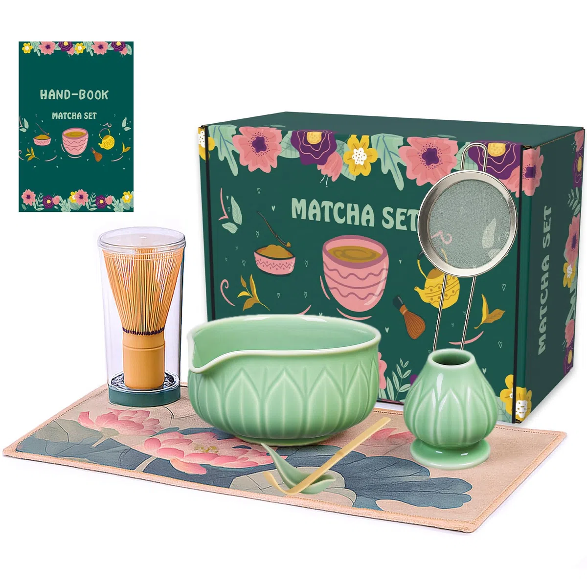 Set da tè Matcha con frusta e ciotola in bambù, kit per principianti, kit per matcha cerimoniale, set regalo per tè (verde smeraldo)